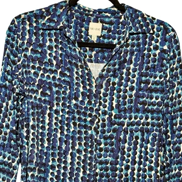 Nic + Zoe Long Good Vibes Sleeve Button Front Abstract Polka Dot Blouse Top - Picture 3 of 14